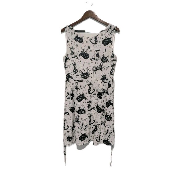 L.A Soul Cosmic Cats L Printed Fit-Flare Dress Sleeveless Pockets Black White - Picture 1 of 6